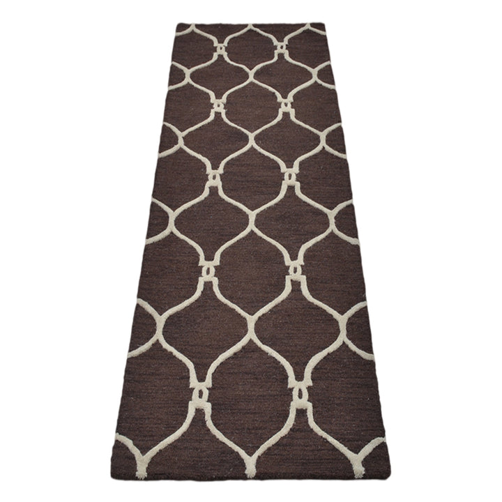 Hand Tufted Wool Area Rug Geometric Beige Brown K01004