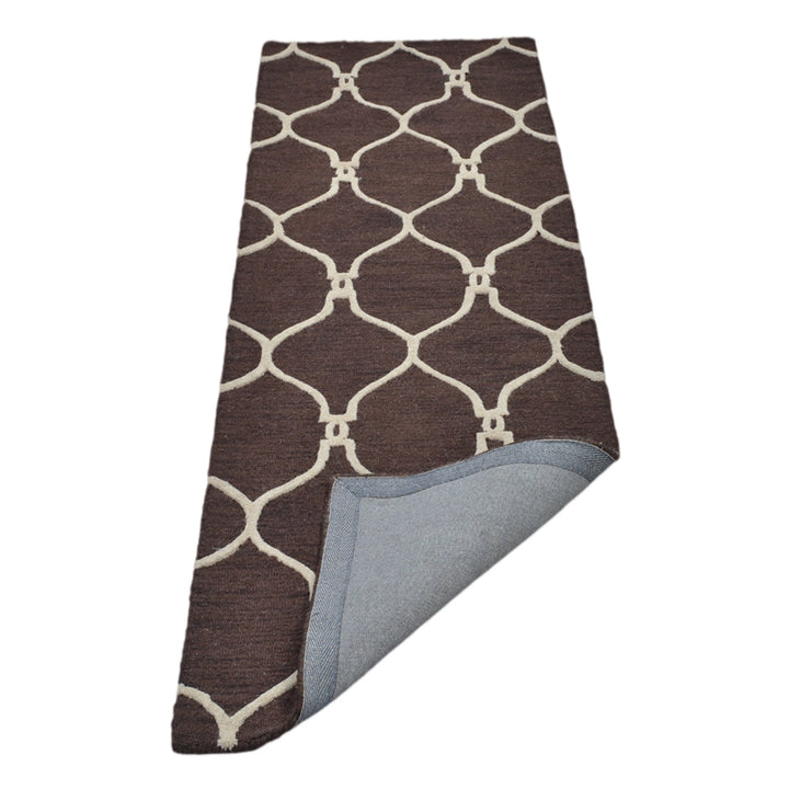 Hand Tufted Wool Area Rug Geometric Beige Brown K01004