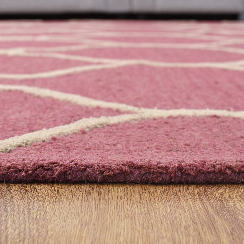 Hand Tufted Wool Area Rug Geometric Beige Brown K01004
