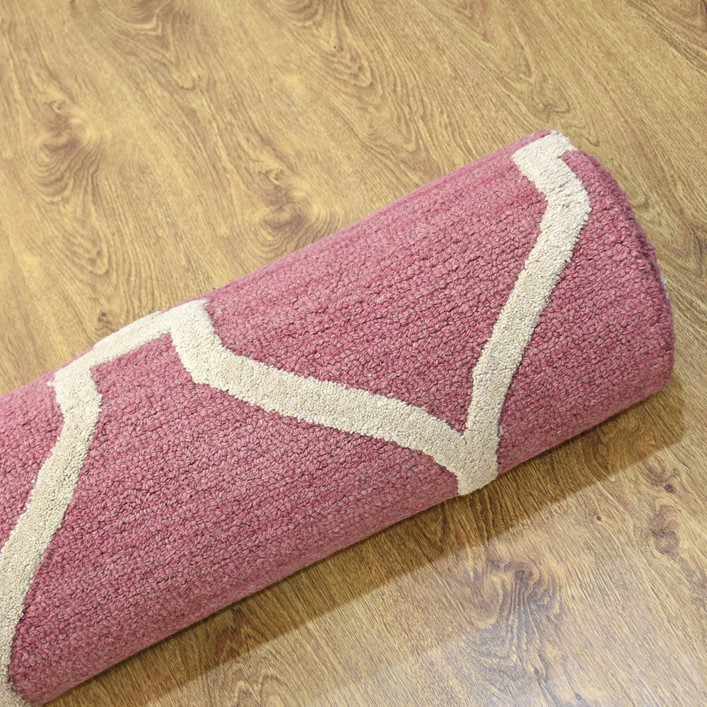 Hand Tufted Wool Area Rug Geometric Beige Brown K01004