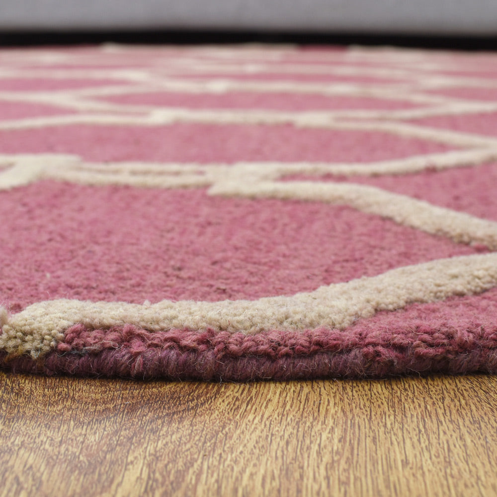 Hand Tufted Wool Area Rug Geometric Beige Brown K01004