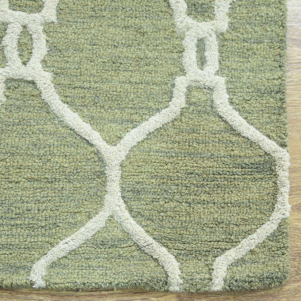 Hand Tufted Wool Area Rug Geometric Beige Brown K01004