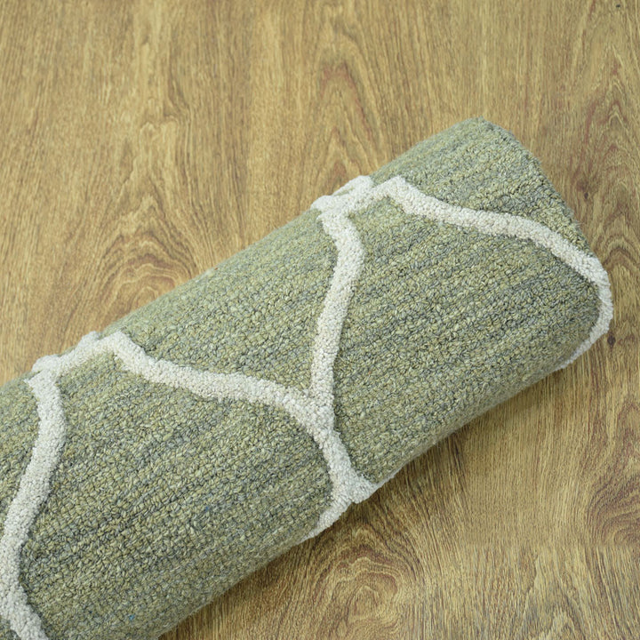 Hand Tufted Wool Area Rug Geometric Beige Brown K01004