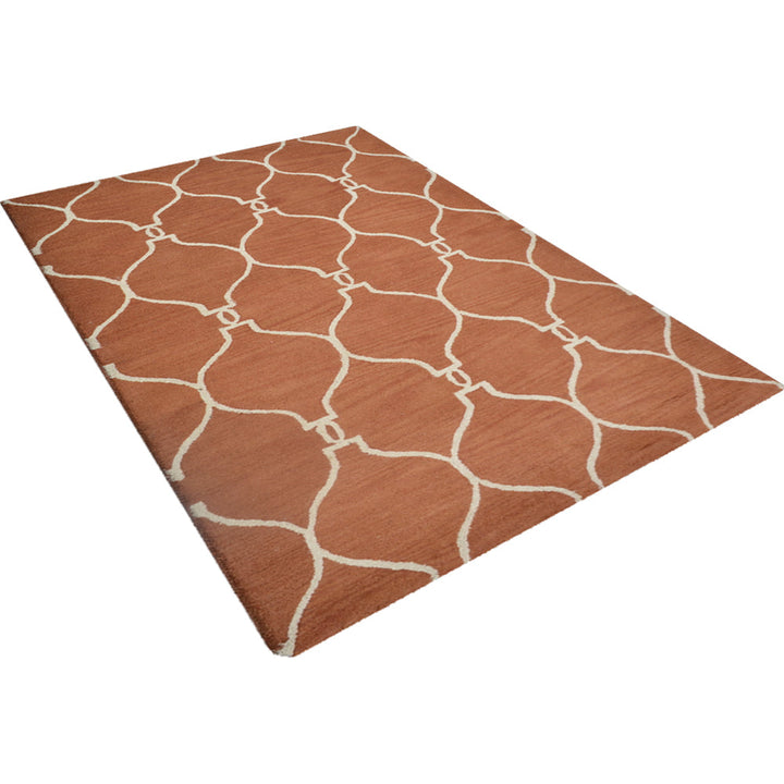 Hand Tufted Wool Area Rug Geometric Beige Brown K01004