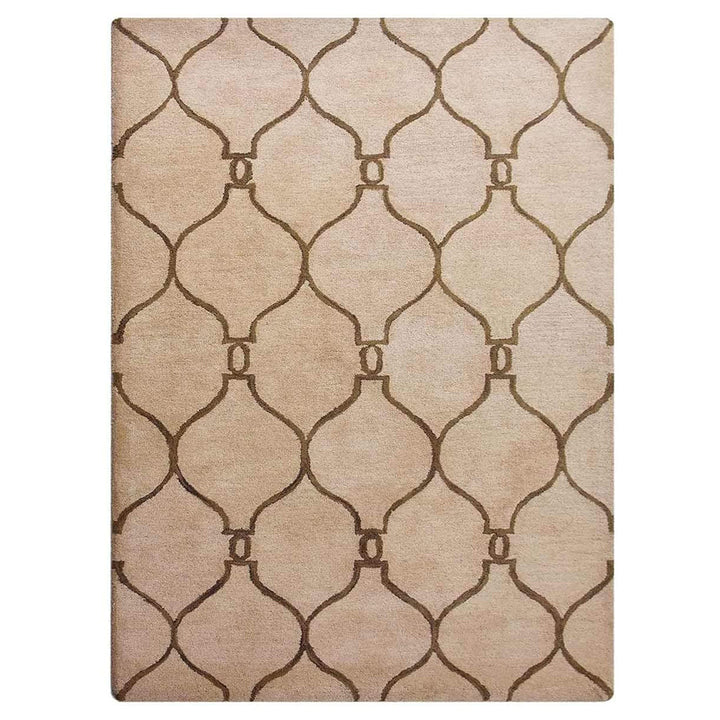 Hand Tufted Wool Area Rug Geometric Beige Brown K01004