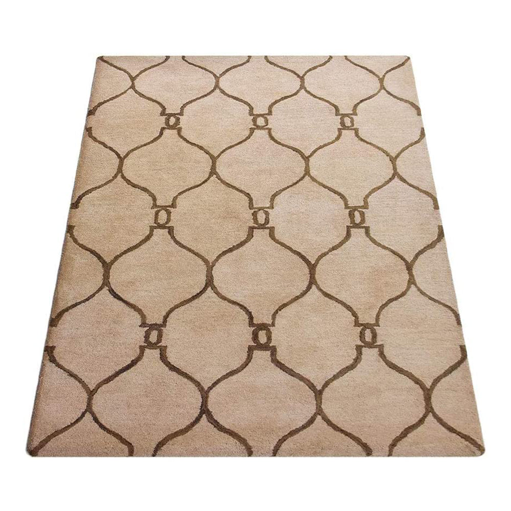 Hand Tufted Wool Area Rug Geometric Beige Brown K01004