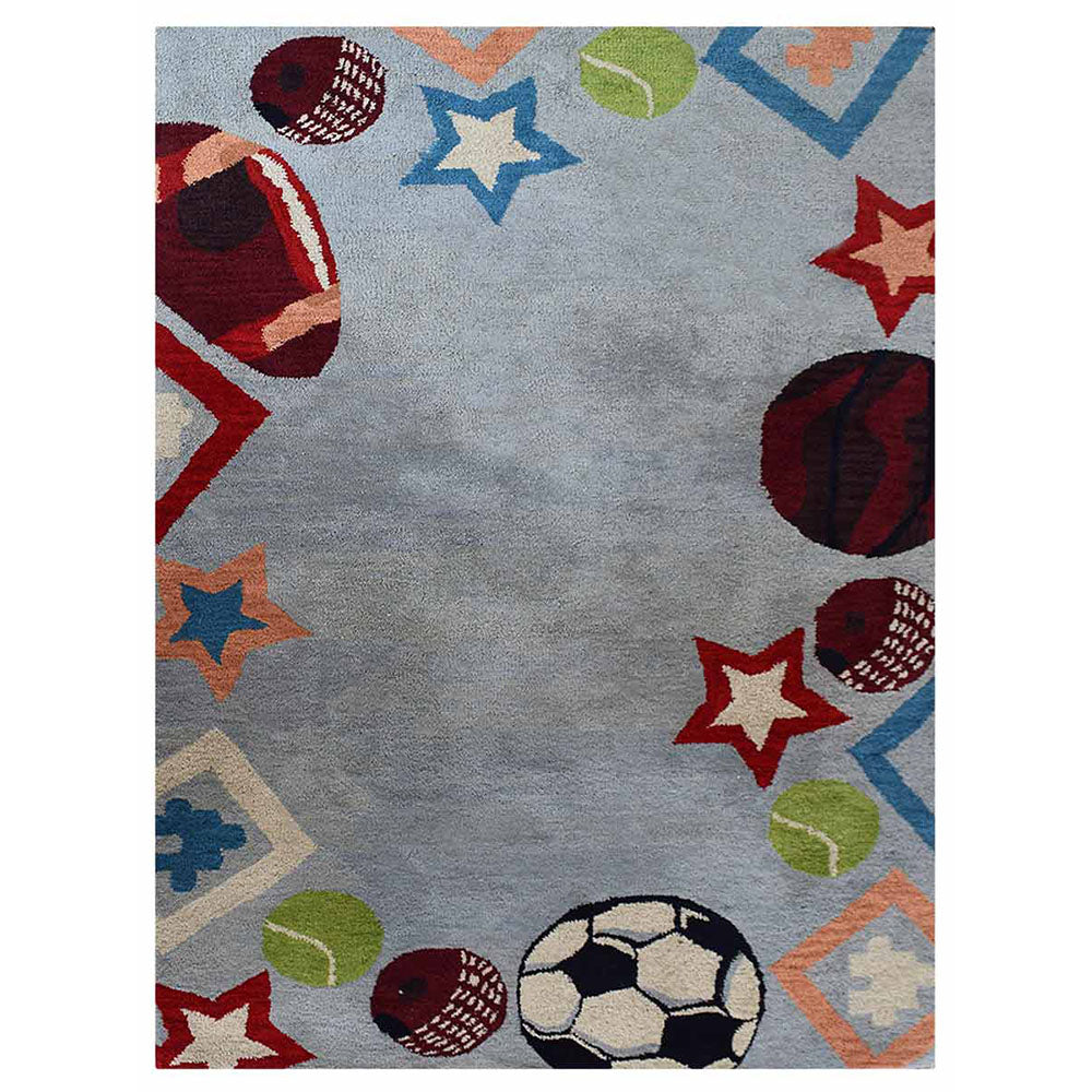 Playtime Sports Kids Hand-Tufted Wool Rug – Light Blue