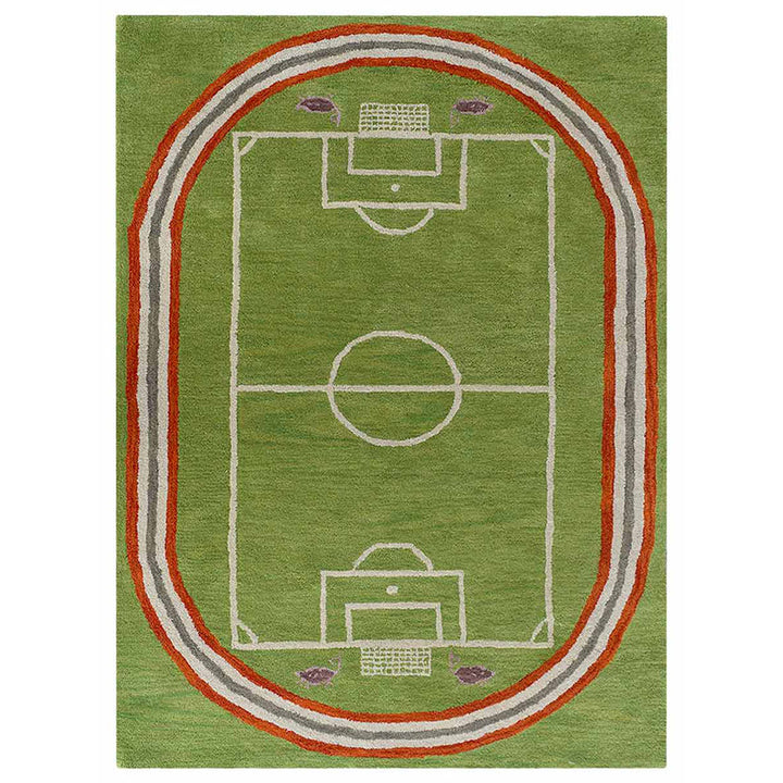 Green Hand-Tufted Wool Kids Rug – Soccer Field Design