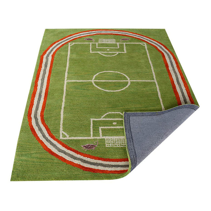 Green Hand-Tufted Wool Kids Rug – Soccer Field Design