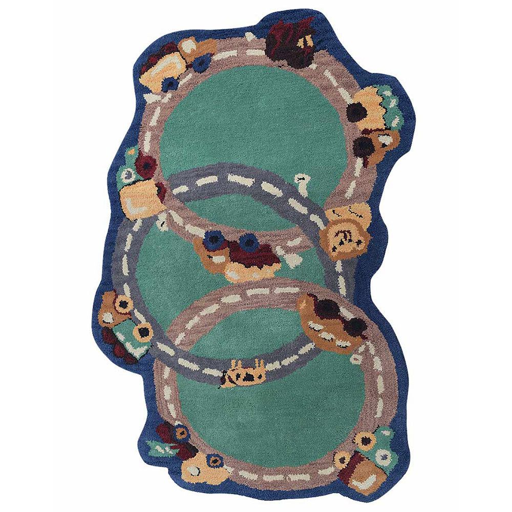 Green Hand-Tufted Wool Kids Rug – Play Road Design