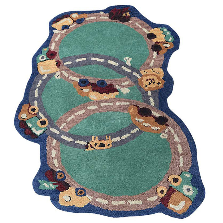 Green Hand-Tufted Wool Kids Rug – Play Road Design