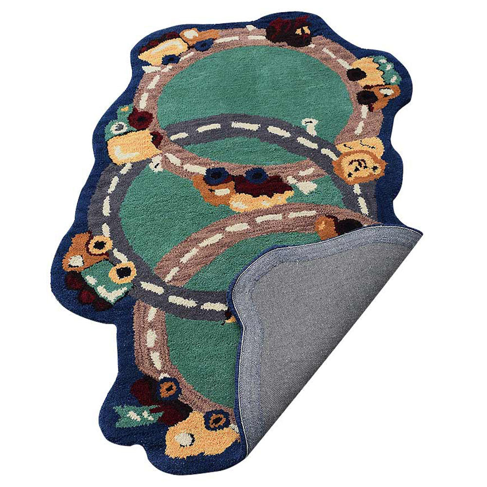 Green Hand-Tufted Wool Kids Rug – Play Road Design