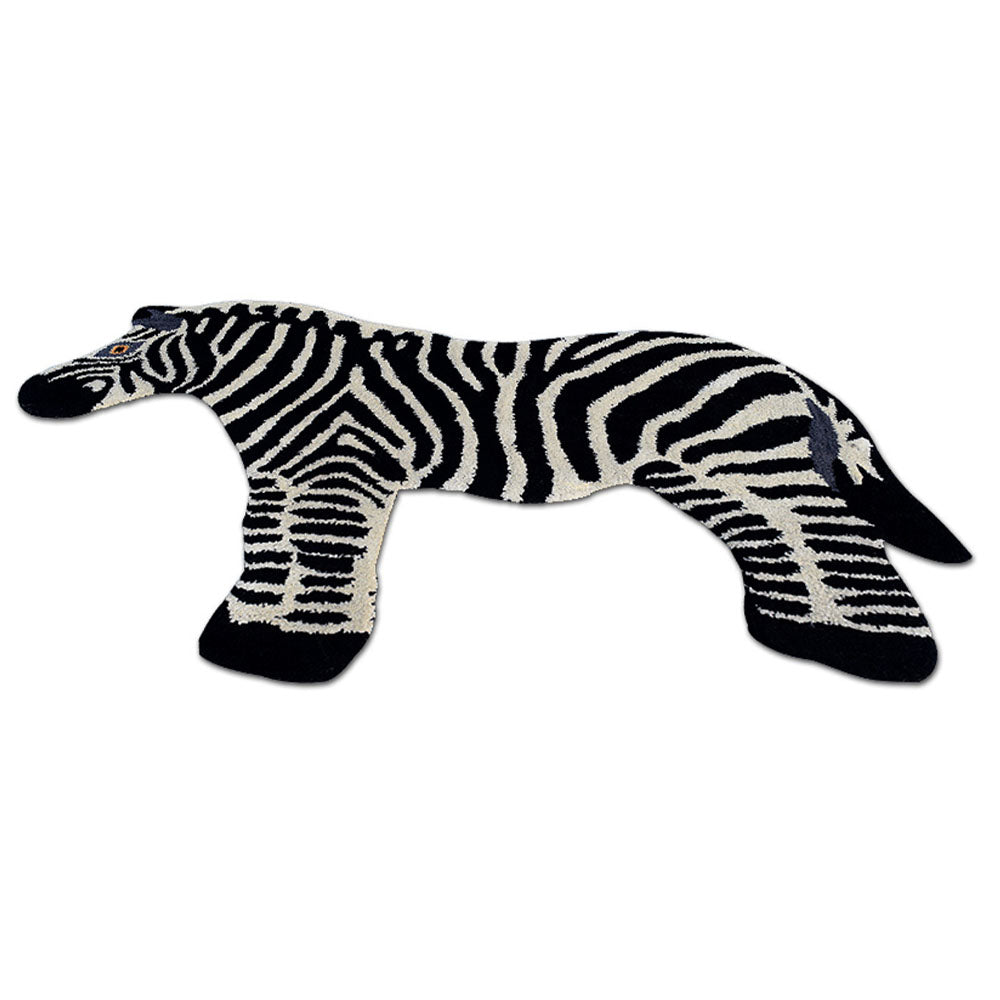 Cream & Black Hand-Tufted Wool Kids Rug – Zebra Shape Design