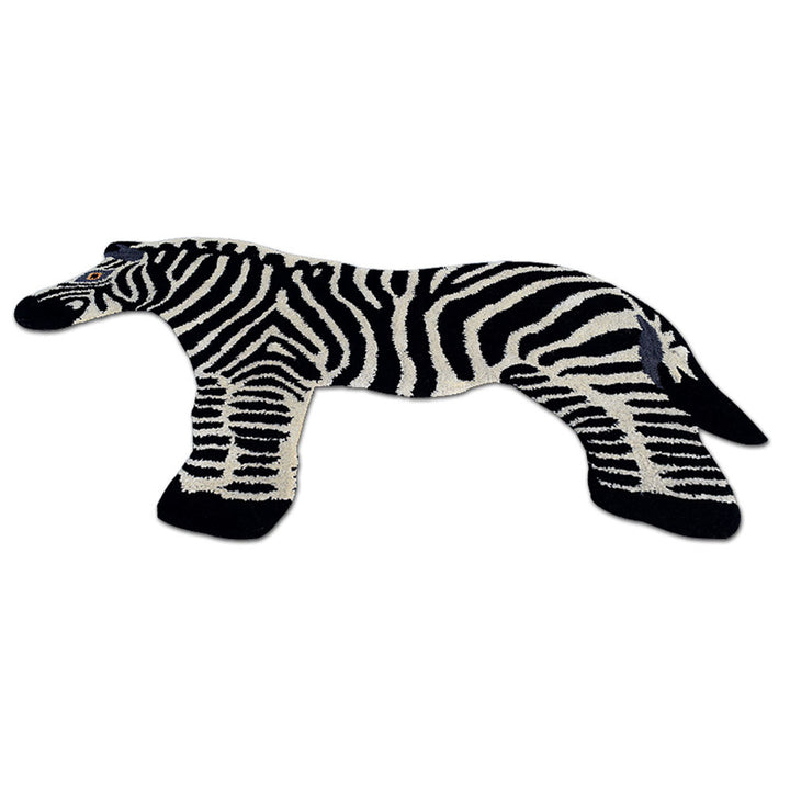 Cream & Black Hand-Tufted Wool Kids Rug – Zebra Shape Design