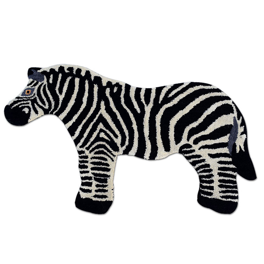 Cream & Black Hand-Tufted Wool Kids Rug – Zebra Shape Design
