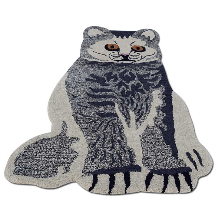 Gray & White Hand-Tufted Wool Kids Rug – Animal Shape Design