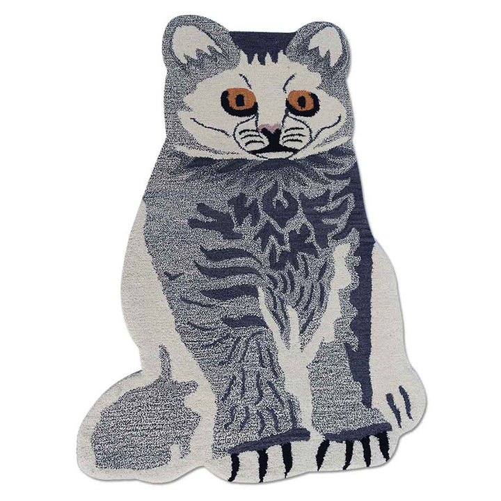Gray & White Hand-Tufted Wool Kids Rug – Animal Shape Design