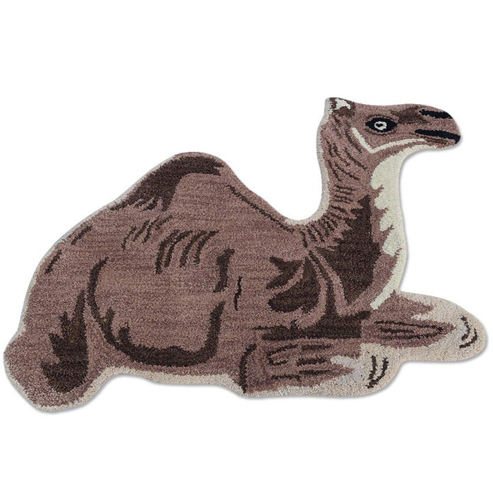Camel Hand-Tufted Wool Kids Rug – Animal Shape Design
