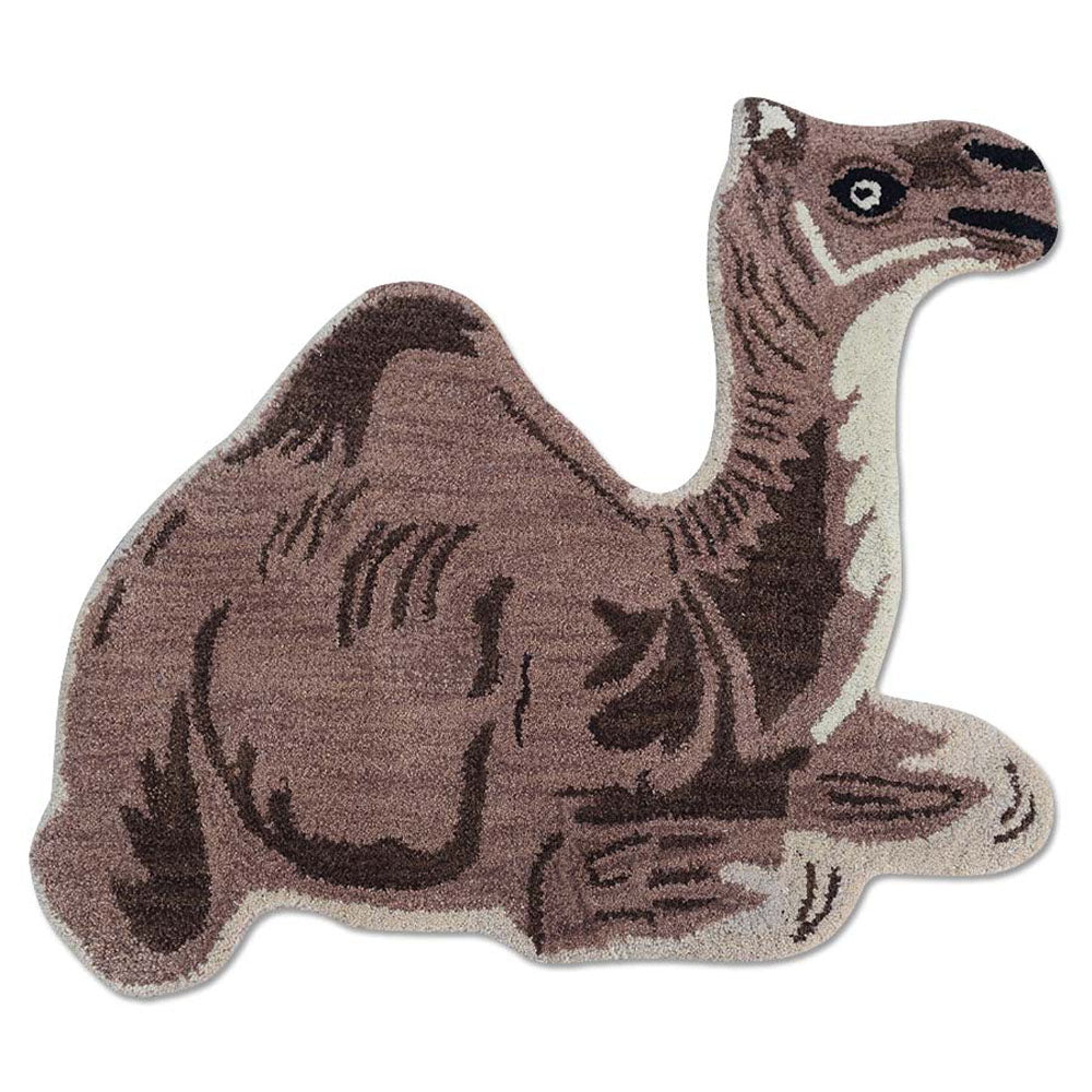 Camel Hand-Tufted Wool Kids Rug – Animal Shape Design