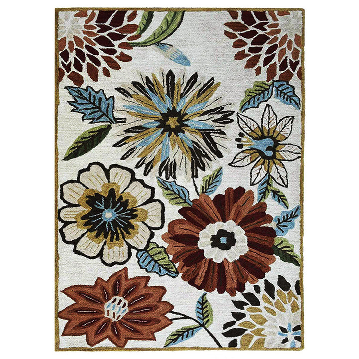 Hand Tufted Wool Area Rug Floral Beige K03066