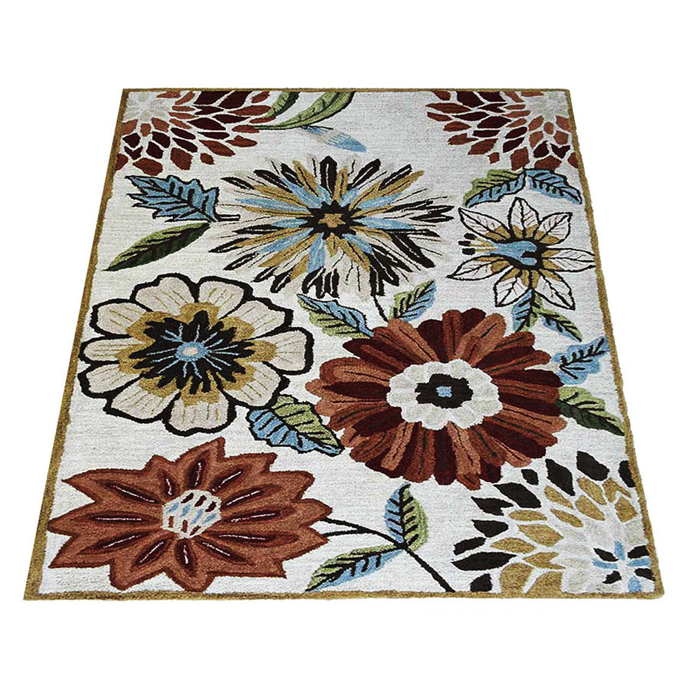 Hand Tufted Wool Area Rug Floral Beige K03066