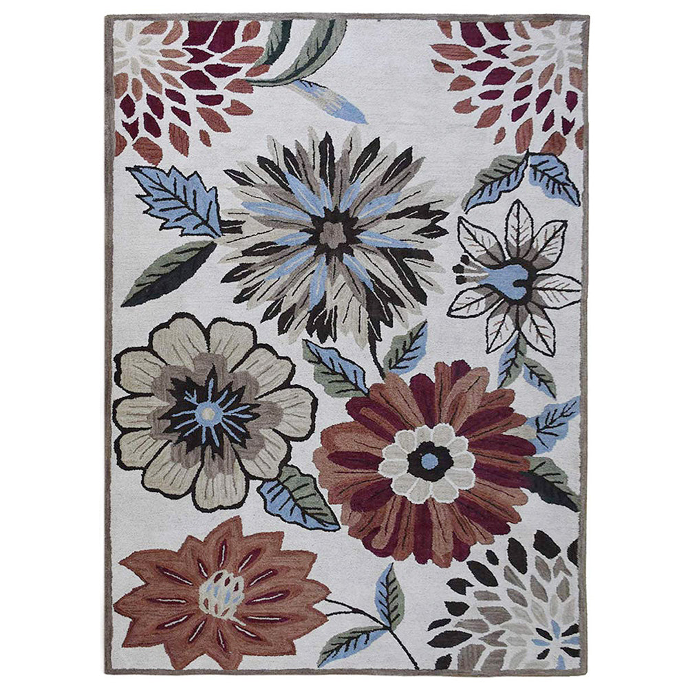 Hand Tufted Wool Area Rug Floral Beige K03066