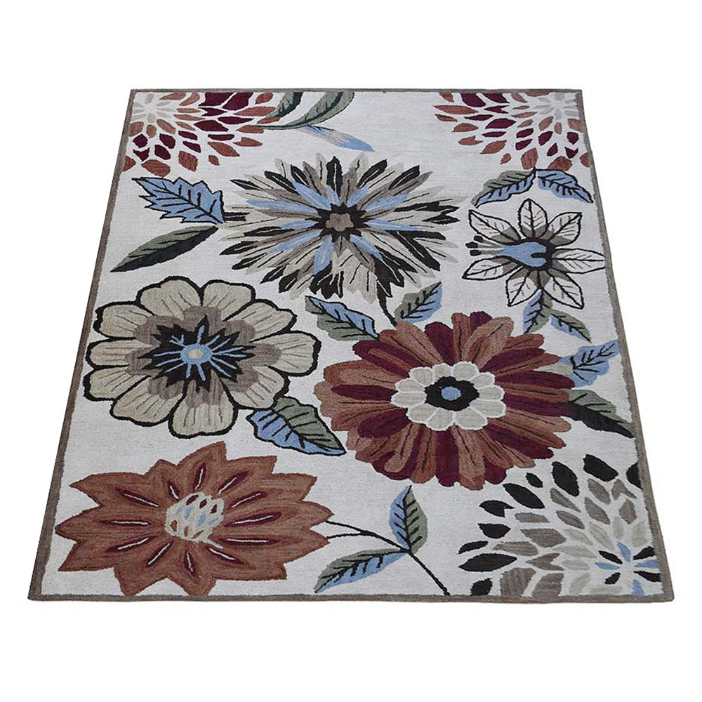 Hand Tufted Wool Area Rug Floral Beige K03066