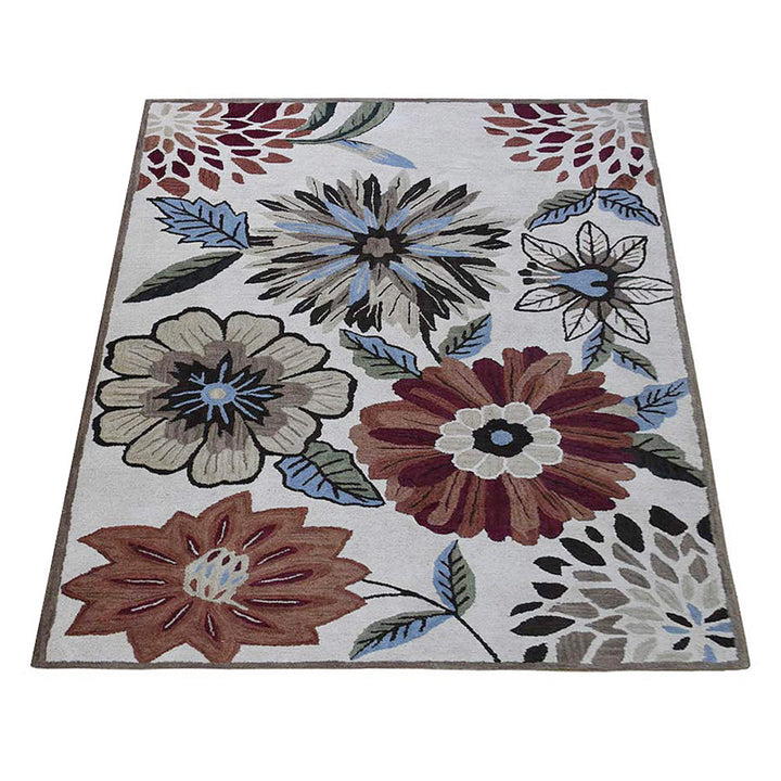 Hand Tufted Wool Area Rug Floral Beige K03066