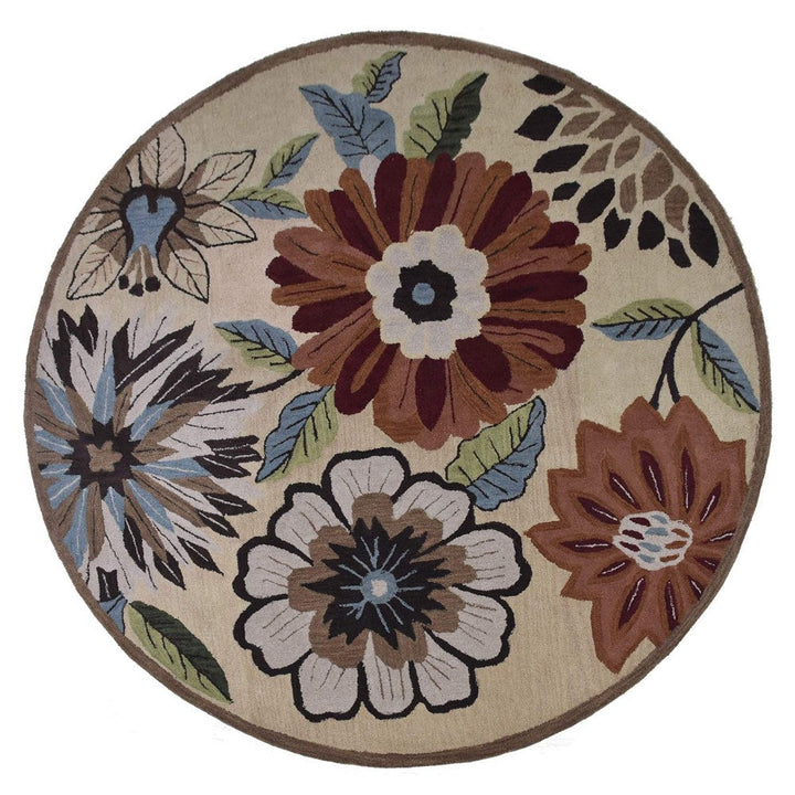 Hand Tufted Wool Area Rug Floral Beige K03066