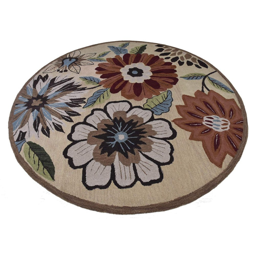 Hand Tufted Wool Area Rug Floral Beige K03066