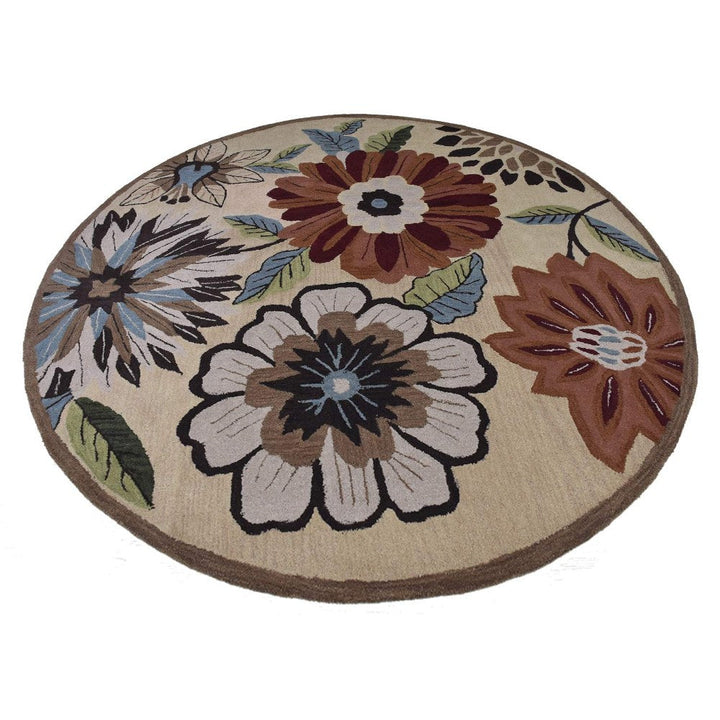 Hand Tufted Wool Area Rug Floral Beige K03066