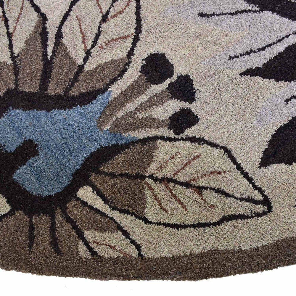Hand Tufted Wool Area Rug Floral Beige K03066