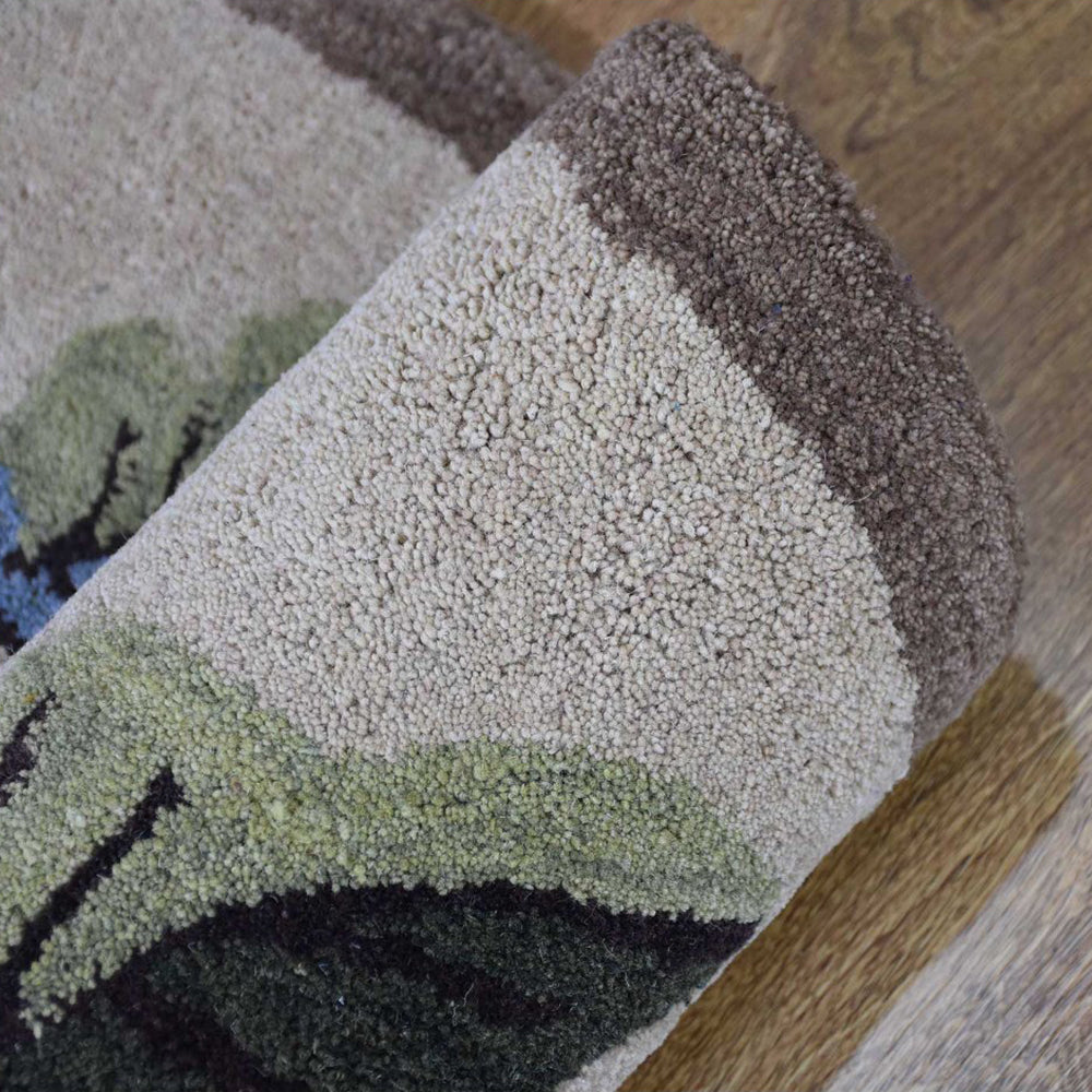 Hand Tufted Wool Area Rug Floral Beige K03066