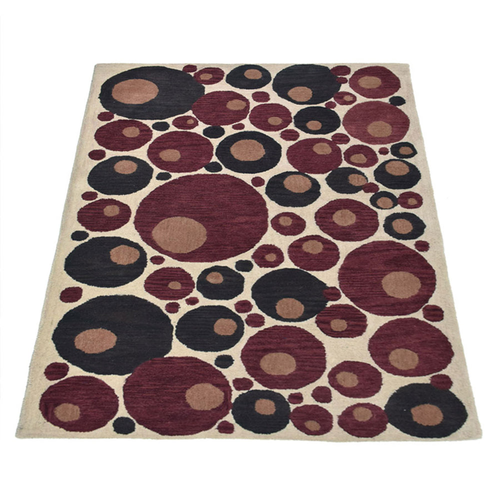 Hand Tufted Wool Area Rug Contemporary Beige Red K03077