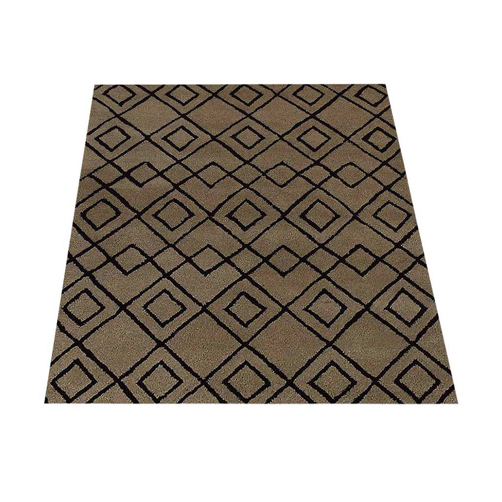 Hand Tufted Wool Area Rug Geometric Cream Brown K04510