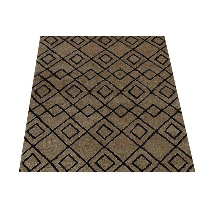 Hand Tufted Wool Area Rug Geometric Cream Brown K04510