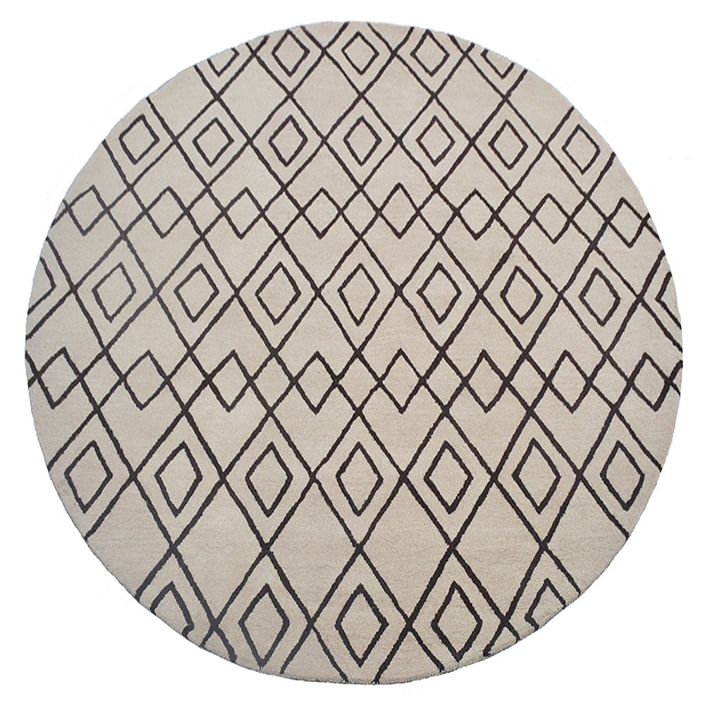 Hand Tufted Wool Area Rug Geometric Cream Brown K04510