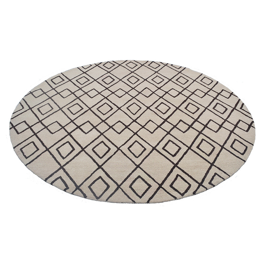 Hand Tufted Wool Area Rug Geometric Cream Brown K04510