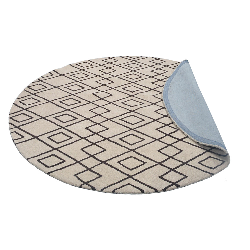 Hand Tufted Wool Area Rug Geometric Cream Brown K04510