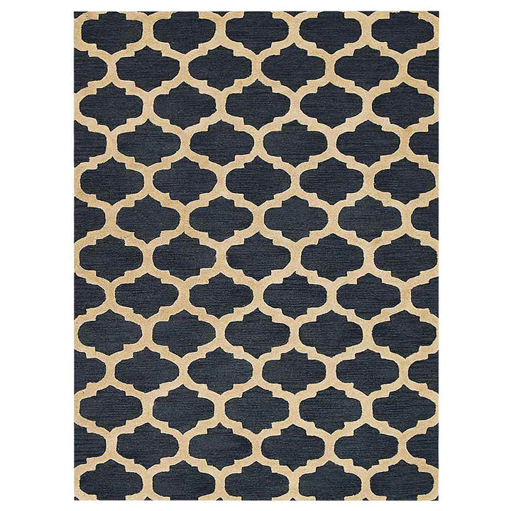 Hand Tufted Wool Area Rug Geometric Blue White K05101