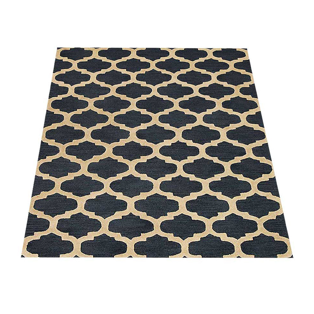 Hand Tufted Wool Area Rug Geometric Blue White K05101