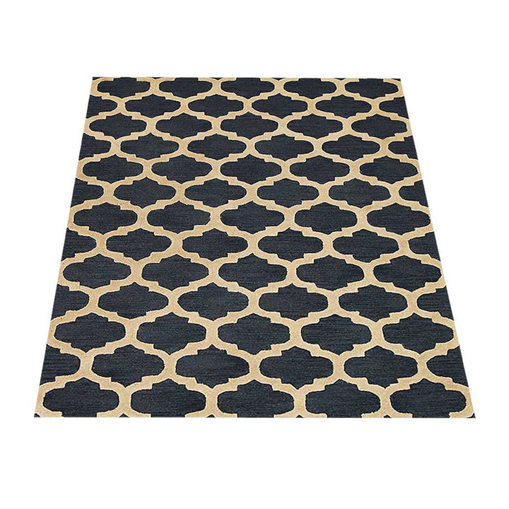Hand Tufted Wool Area Rug Geometric Blue White K05101
