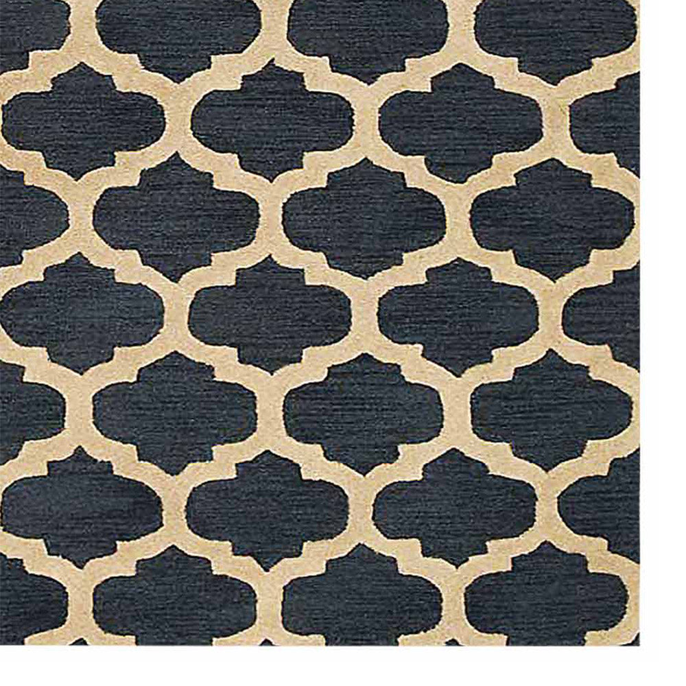 Hand Tufted Wool Area Rug Geometric Blue White K05101
