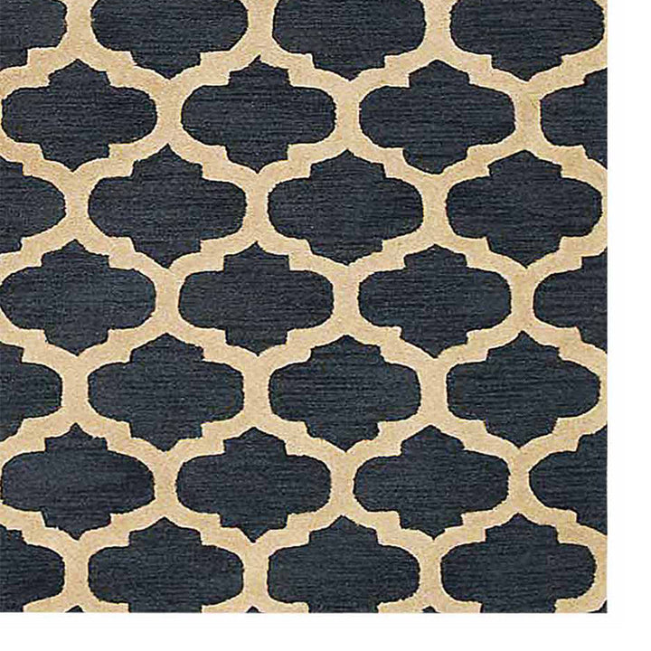 Hand Tufted Wool Area Rug Geometric Blue White K05101