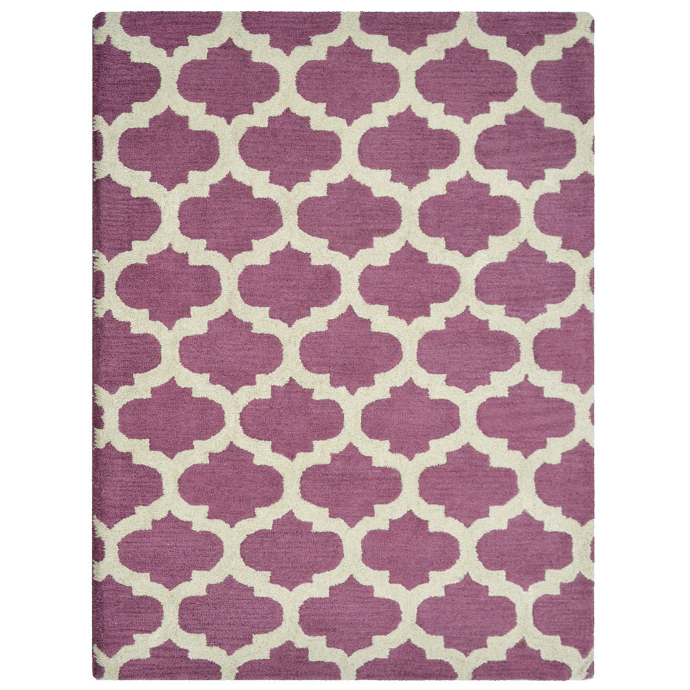 Hand Tufted Wool Area Rug Geometric Blue White K05101