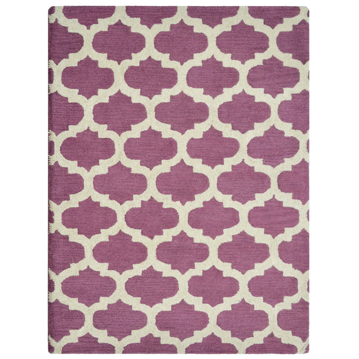 Hand Tufted Wool Area Rug Geometric Blue White K05101