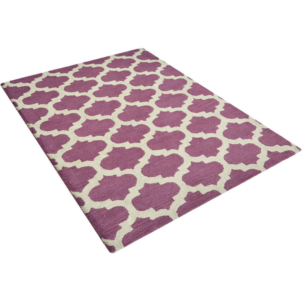 Hand Tufted Wool Area Rug Geometric Blue White K05101
