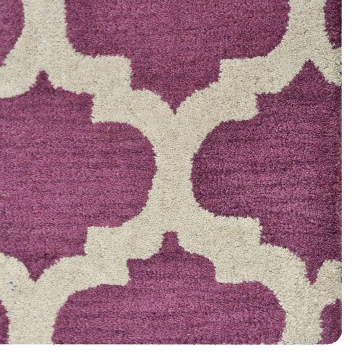Hand Tufted Wool Area Rug Geometric Blue White K05101
