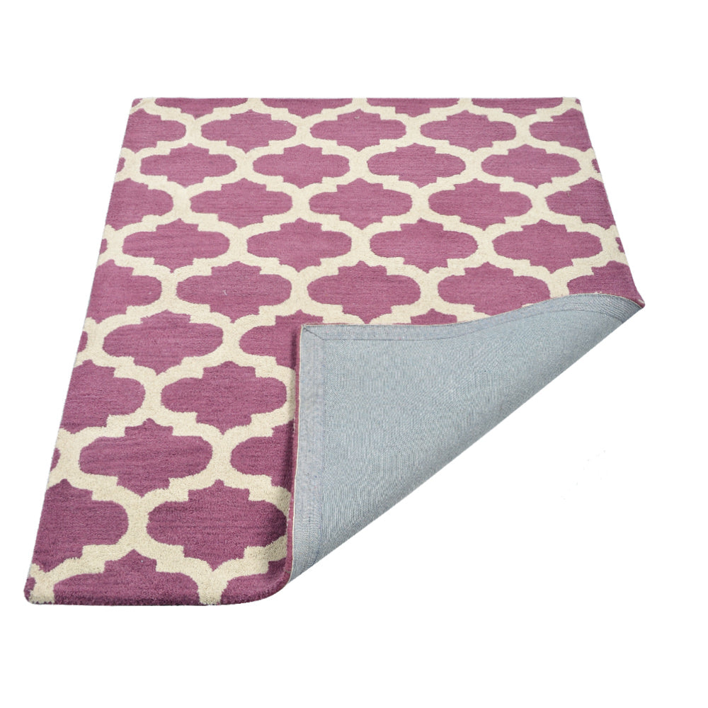 Hand Tufted Wool Area Rug Geometric Blue White K05101