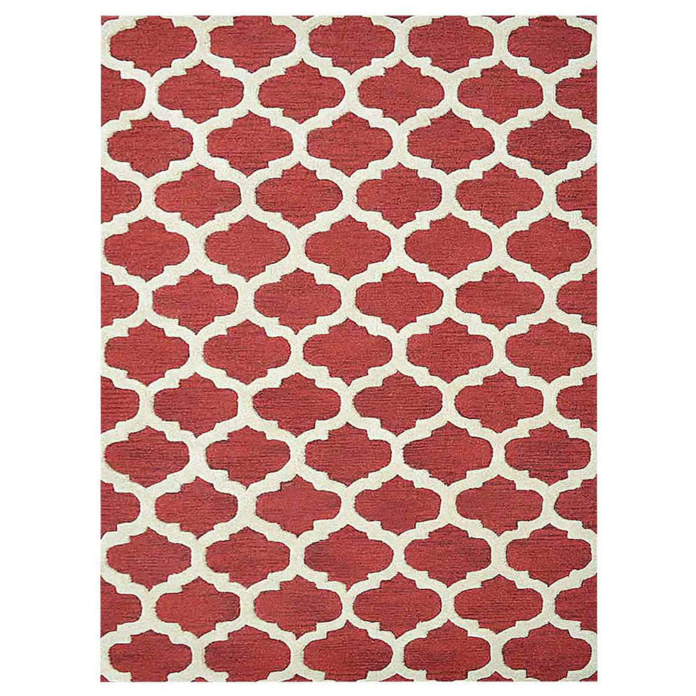 Hand Tufted Wool Area Rug Geometric Blue White K05101